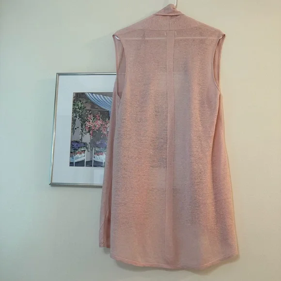 St. Tropez West Soft Pink Linen Knit Long Cardigan Vest With Shawl Collar Size M - Picture 2 of 4